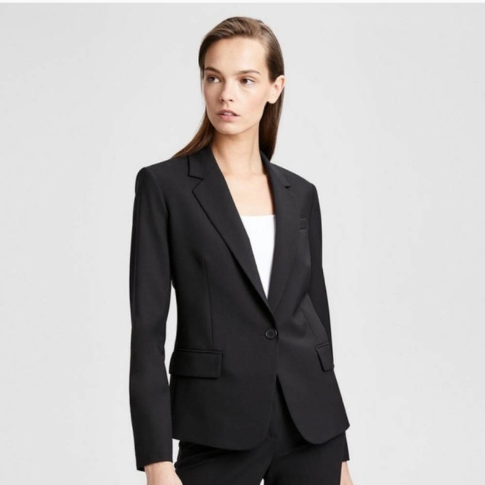 Theory Gabe B Tailor Stretch Wool Blazer Jacket In Black Size 0